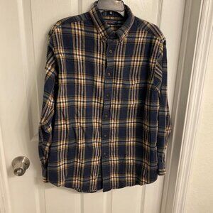 Roundtree & Yorke  Mens Flannel Shirt Plaid Long Sleeve Size L